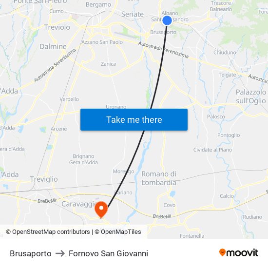 Brusaporto to Fornovo San Giovanni map