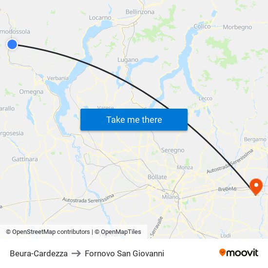 Beura-Cardezza to Fornovo San Giovanni map