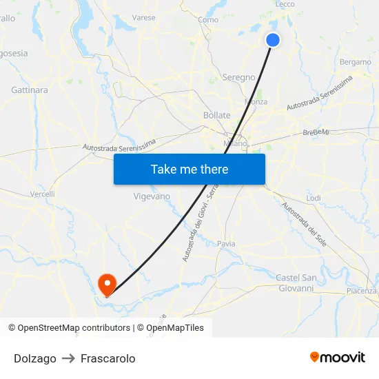 Dolzago to Frascarolo map