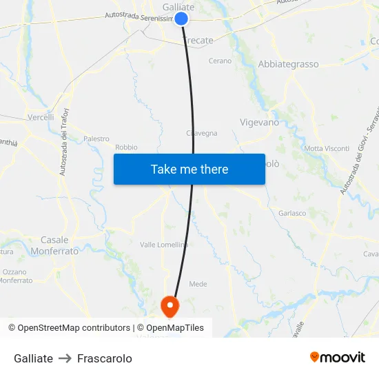 Galliate to Frascarolo map