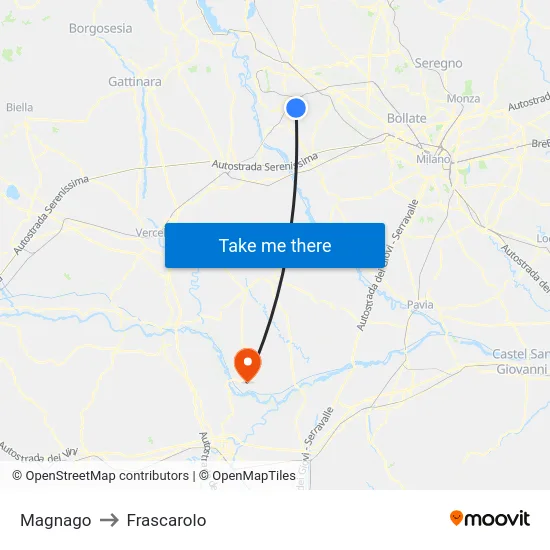 Magnago to Frascarolo map