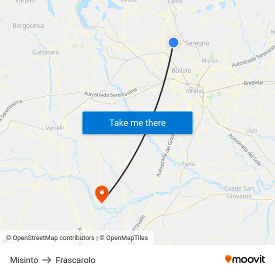 Misinto to Frascarolo map