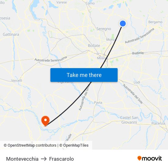 Montevecchia to Frascarolo map