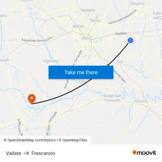 Vailate to Frascarolo map