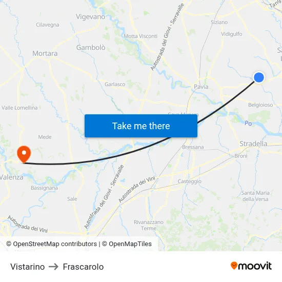 Vistarino to Frascarolo map