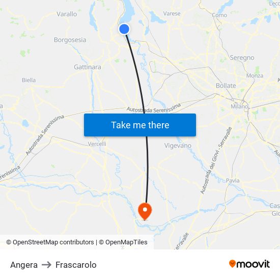 Angera to Frascarolo map