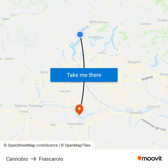 Cannobio to Frascarolo map