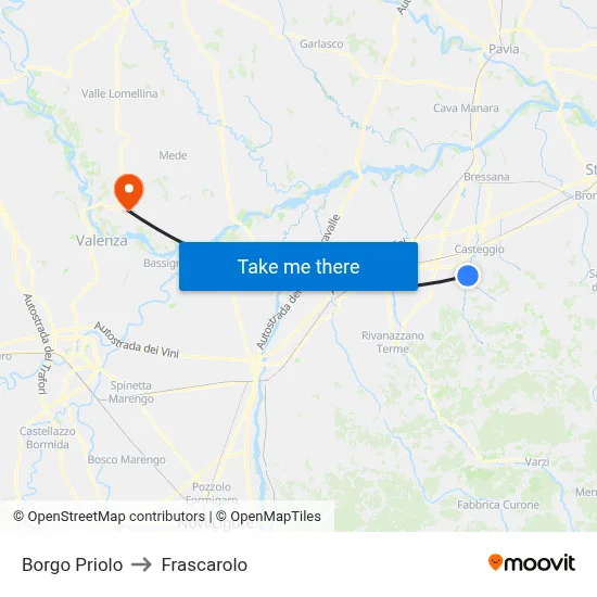 Borgo Priolo to Frascarolo map