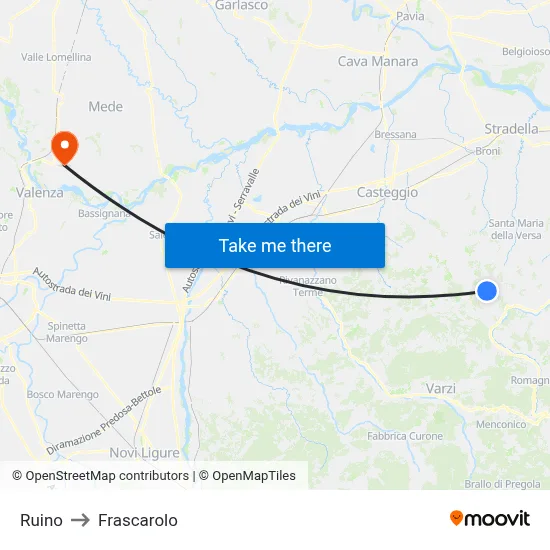 Ruino to Frascarolo map