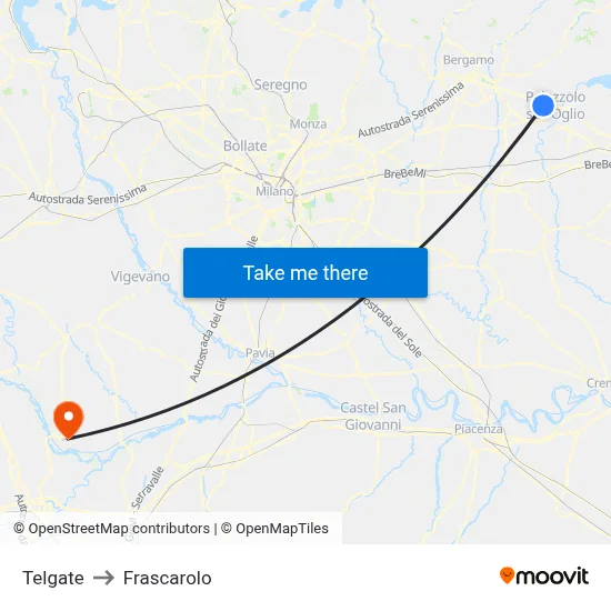 Telgate to Frascarolo map