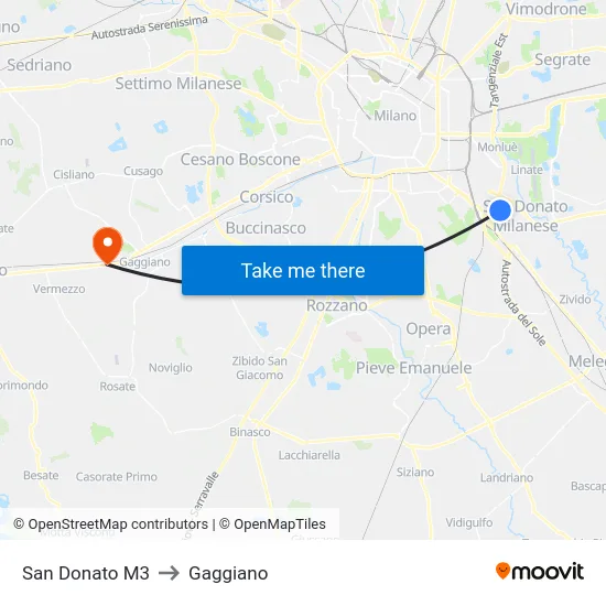 San Donato M3 to Gaggiano map