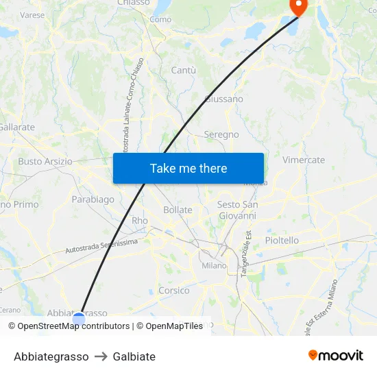 Abbiategrasso to Galbiate map