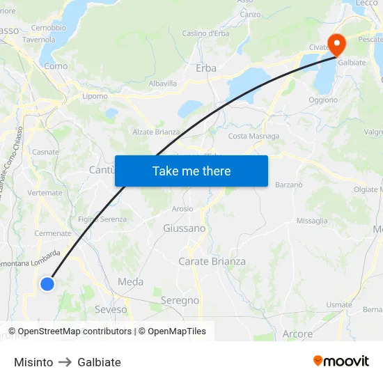 Misinto to Galbiate map