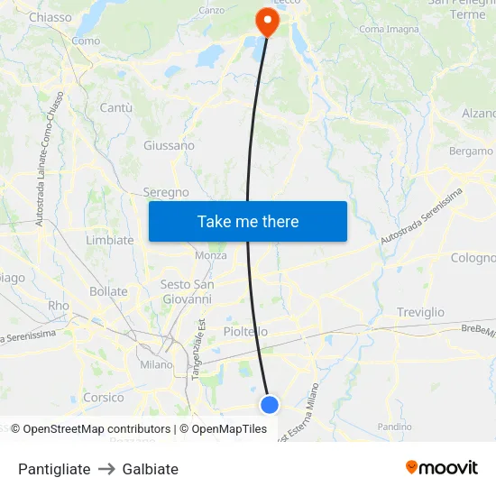 Pantigliate to Galbiate map