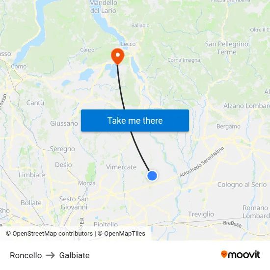 Roncello to Galbiate map