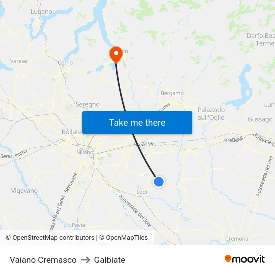 Vaiano Cremasco to Galbiate map