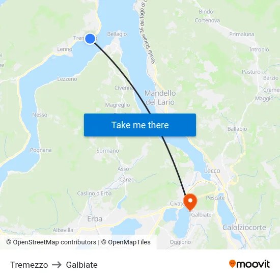 Tremezzo to Galbiate map