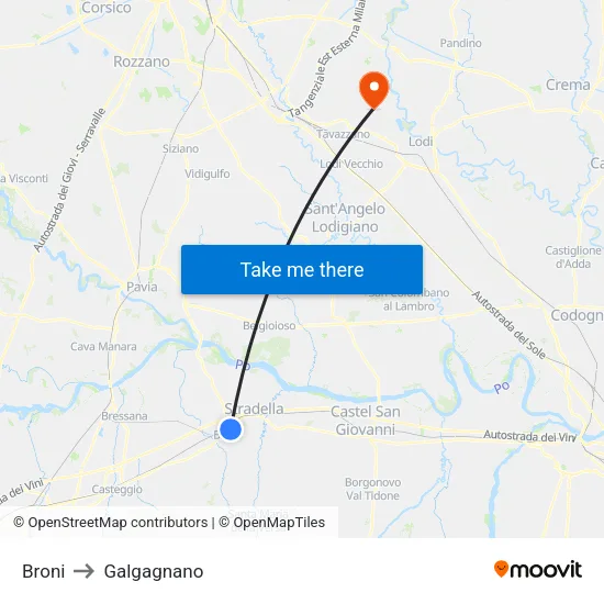 Broni to Galgagnano map