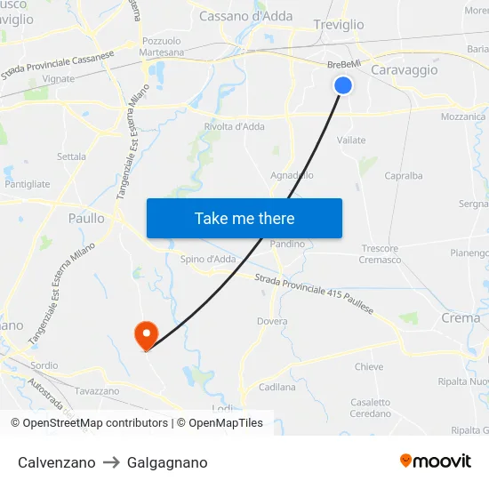 Calvenzano to Galgagnano map
