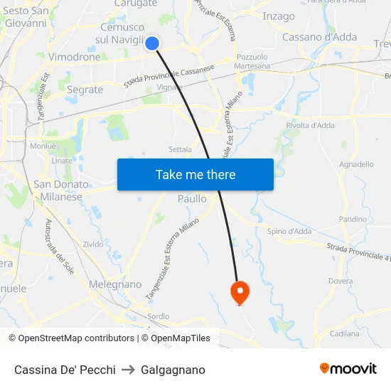Cassina De' Pecchi to Galgagnano map