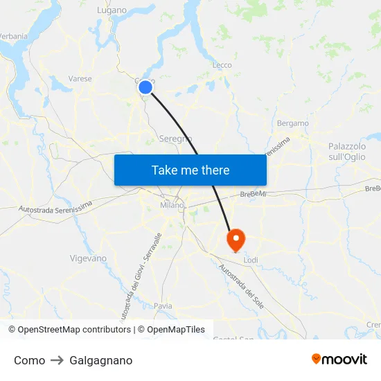Como to Galgagnano map