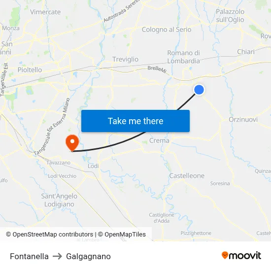 Fontanella to Galgagnano map