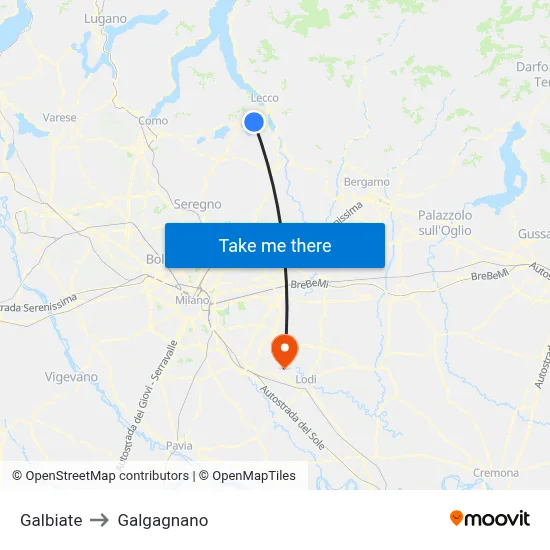 Galbiate to Galgagnano map