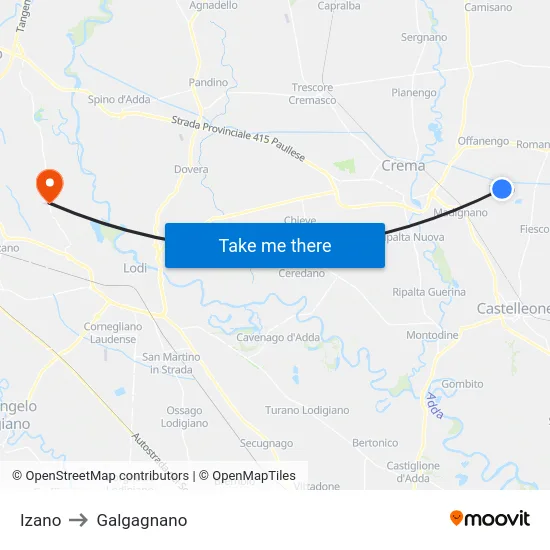 Izano to Galgagnano map