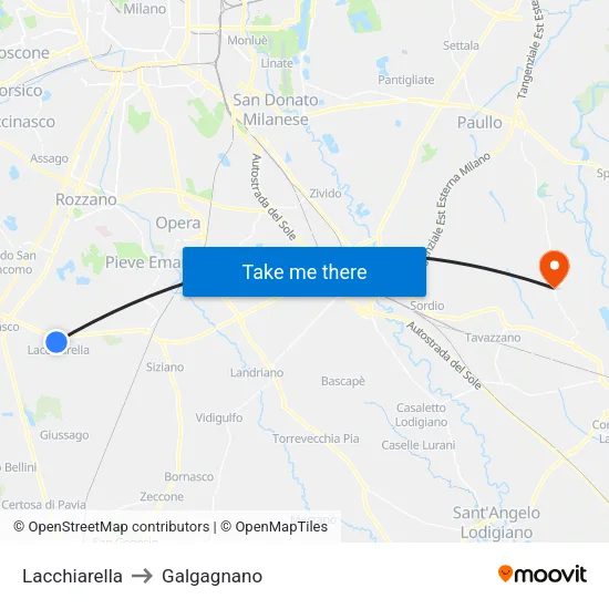 Lacchiarella to Galgagnano map
