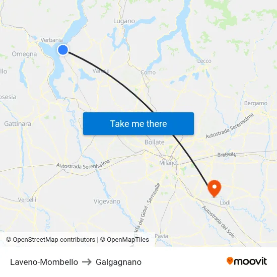 Laveno-Mombello to Galgagnano map