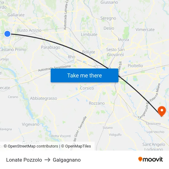 Lonate Pozzolo to Galgagnano map