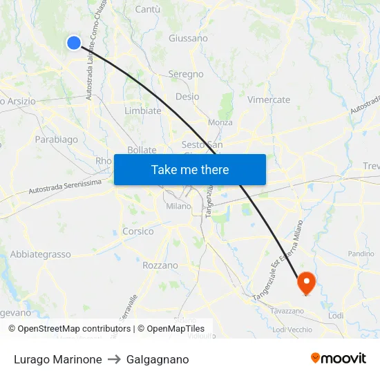 Lurago Marinone to Galgagnano map