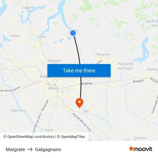 Malgrate to Galgagnano map