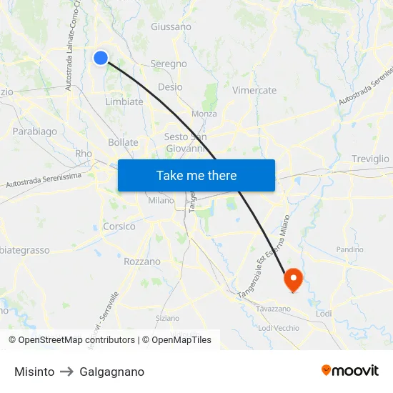 Misinto to Galgagnano map