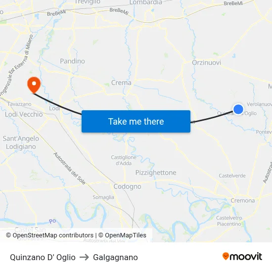 Quinzano D' Oglio to Galgagnano map