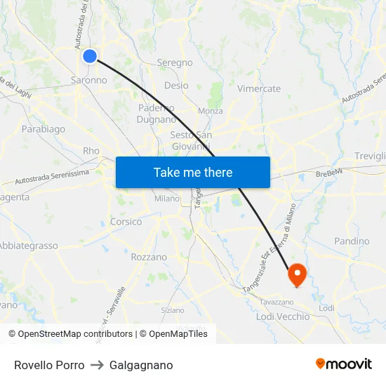 Rovello Porro to Galgagnano map