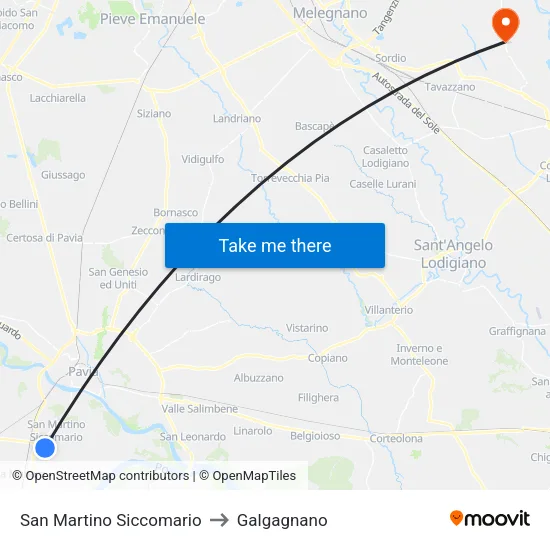 San Martino Siccomario to Galgagnano map