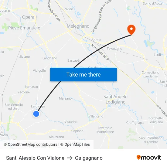 Sant'Alessio con Vialone to Galgagnano map