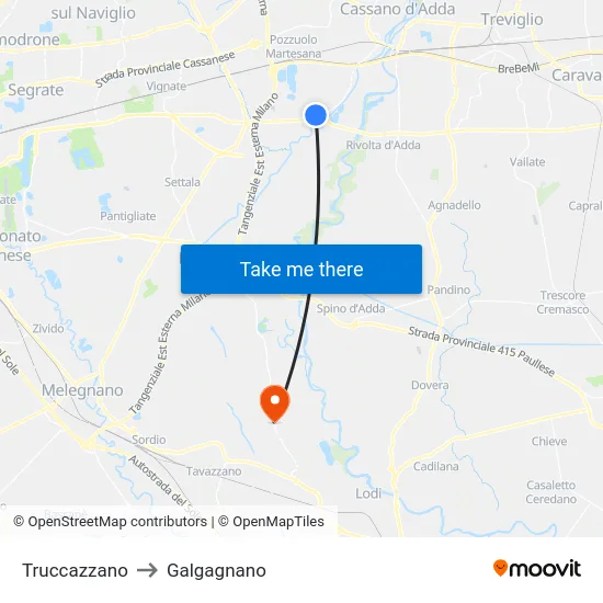 Truccazzano to Galgagnano map