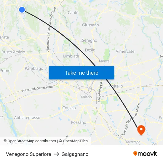 Venegono Superiore to Galgagnano map
