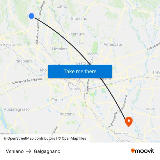 Veniano to Galgagnano map