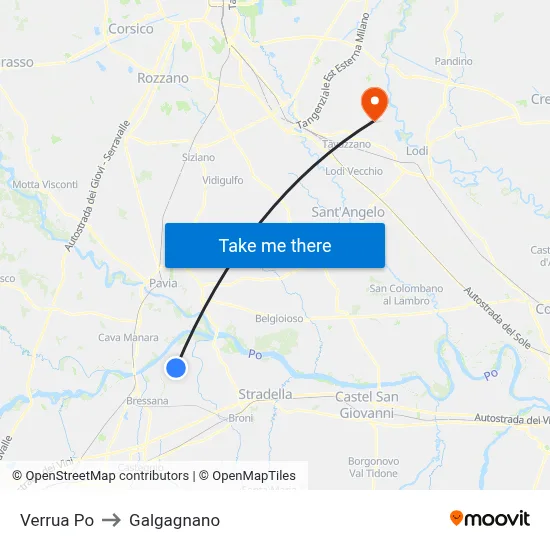 Verrua Po to Galgagnano map