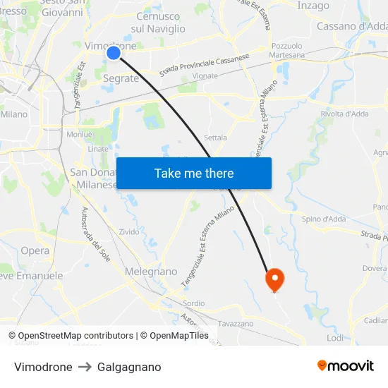 Vimodrone to Galgagnano map