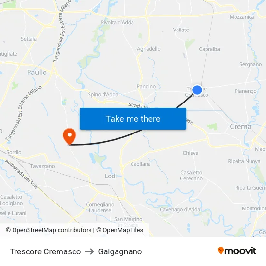 Trescore Cremasco to Galgagnano map