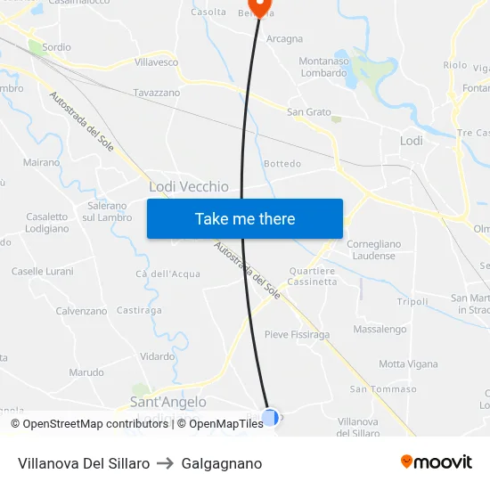 Villanova Del Sillaro to Galgagnano map