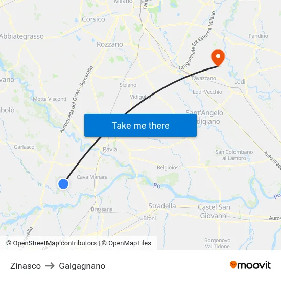Zinasco to Galgagnano map