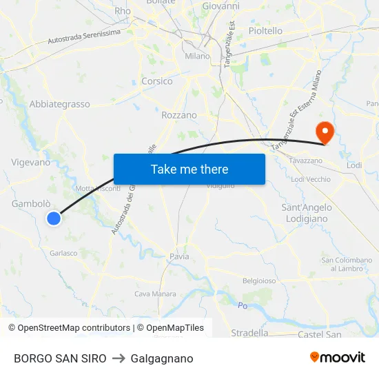 Borgo San Siro to Galgagnano map