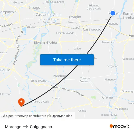 Morengo to Galgagnano map
