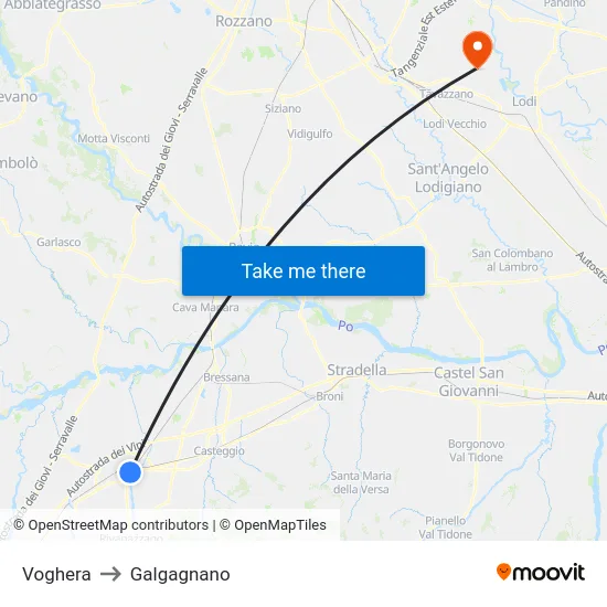 Voghera to Galgagnano map