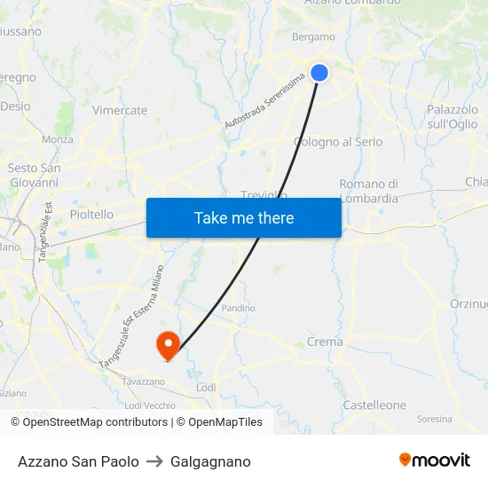 Azzano San Paolo to Galgagnano map